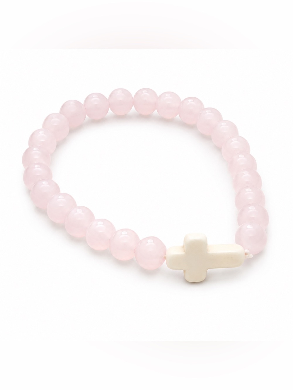 Delicate Pink Bead Bracelet with White Cross Accent